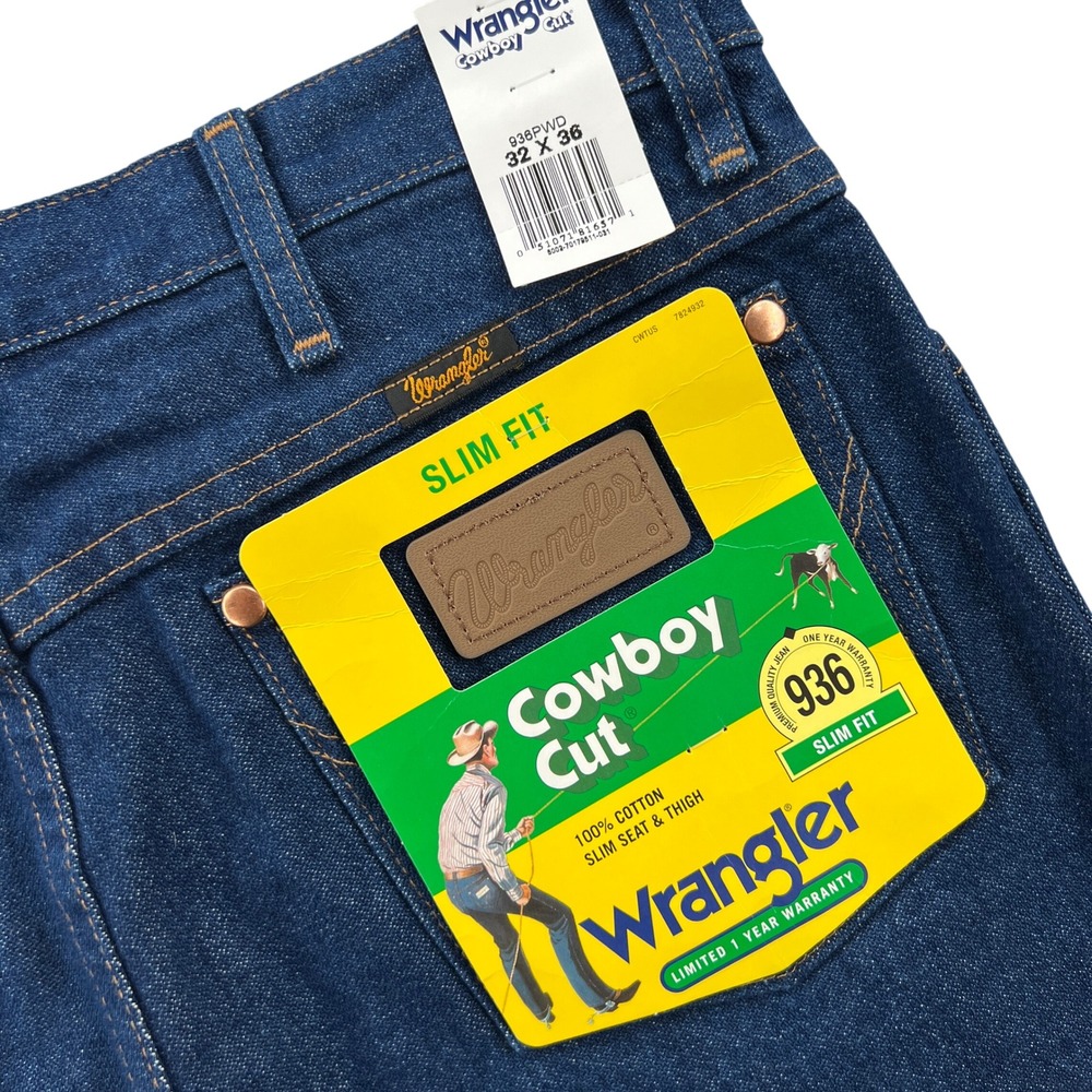 NEW Wrangler‎ Cowboy Cut Jeans Mens 32x36 Blue Slim Fit 936PWD Denim Western